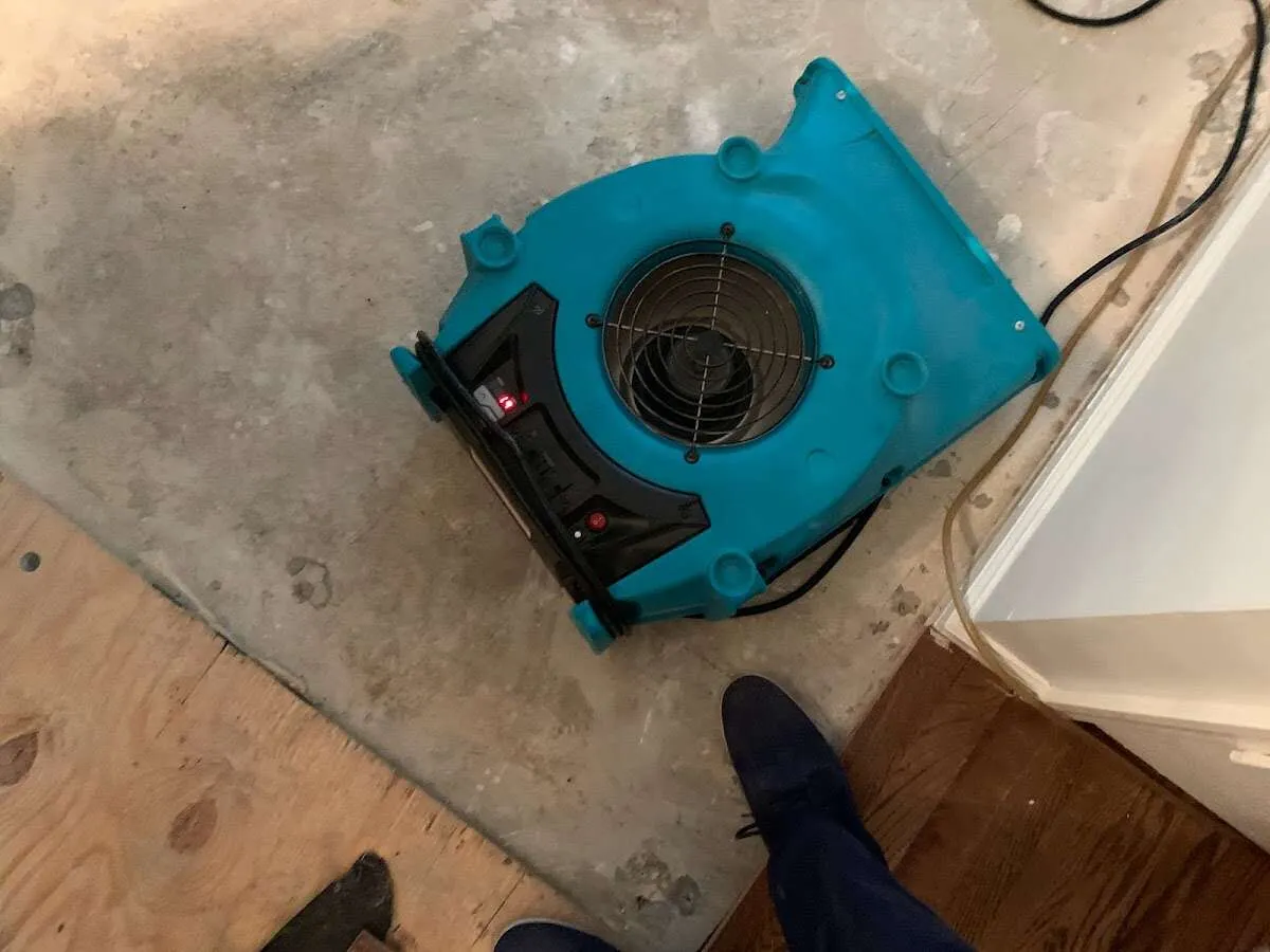 Air mover drying subfloor during Leak Detection & Repair in Summerlin South